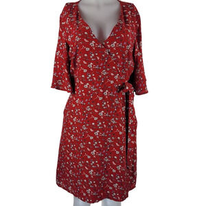 Sanctuary Red Floral Side Tie Business Work Vacation Dress L